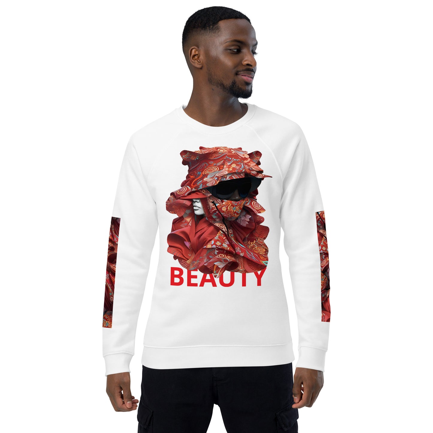 Beauty Flower Pattern Unisex organic raglan sweatshirt